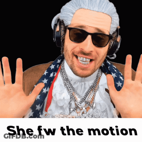 A Man Wearing A Wig And Sunglasses With The Caption She Fw The Motion GIF