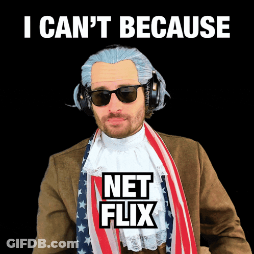 A Man Wearing A Wig And Sunglasses With The Words I Can 'T Because Net Flix GIF