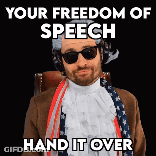 Man With Wig And Sunglasses Says Your Freedom Of Speech Hand It Over GIF