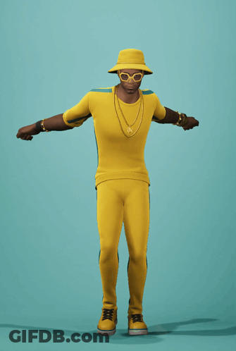 A Man Wearing A Yellow Hat And Sunglasses Is Jumping GIF