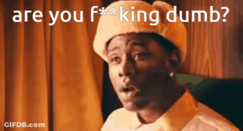A Man Wearing A Yellow Hat Is Asking If He Is Dumb GIF