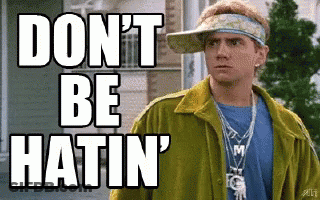A Man Wearing A Yellow Jacket And A Visor Says `` Do N't Be Hatin '' GIF