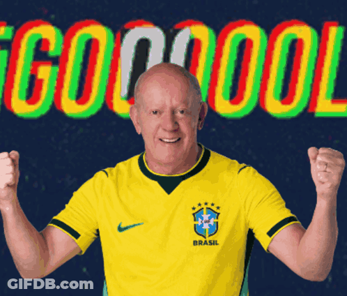 A Man Wearing A Yellow Shirt That Says Brasil On The Front GIF