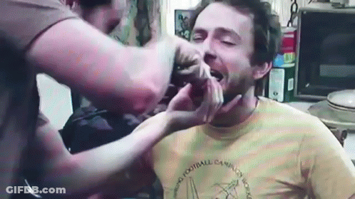 A Man Wearing A Yellow Shirt That Says ' No Football Camp ' On It GIF