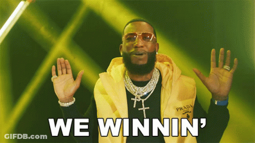 A Man Wearing A Yellow Vest With The Words We Winnin ' On It GIF