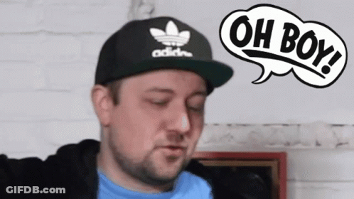 A Man Wearing An Adidas Hat With A Speech Bubble Saying Oh Boy GIF