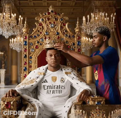 A Man Wearing An Emirates Fly Better Shirt Is Being Crowned GIF