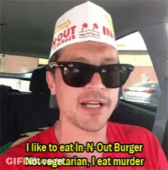 A Man Wearing An In-N-Out Burger Hat And Sunglasses GIF