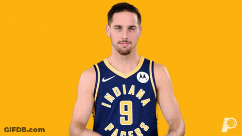 A Man Wearing An Indiana Pacers Jersey Looks Through His Hands GIF