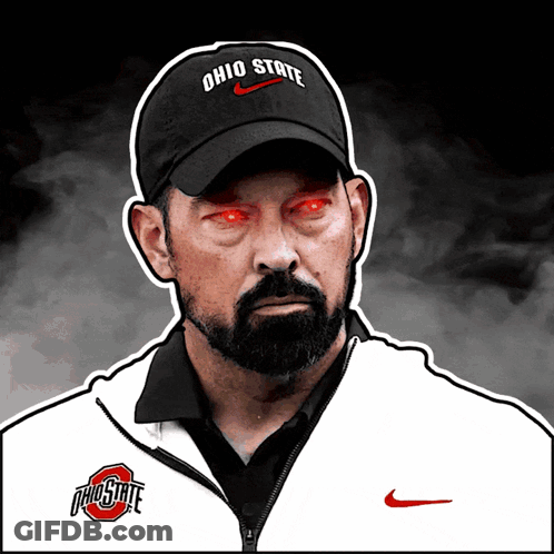 A Man Wearing An Ohio State Hat And A Ohio State Jacket GIF