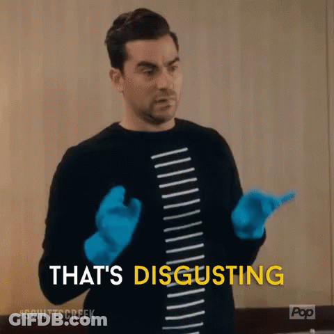 A Man Wearing Blue Gloves Says That 'S Disgusting In A Pop Ad GIF