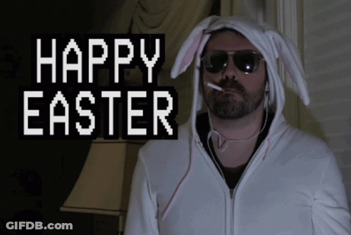 A Man Wearing Bunny Ears And Sunglasses Smoking A Cigarette With The Words Happy Easter Behind Him GIF