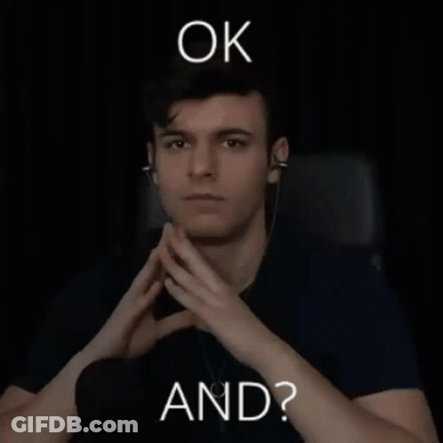 A Man Wearing Ear Buds Is Making A Face With The Words Ok And Written Above Him GIF