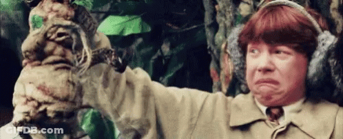 A Man Wearing Ear Muffs Is Holding A Plant In His Hand . GIF