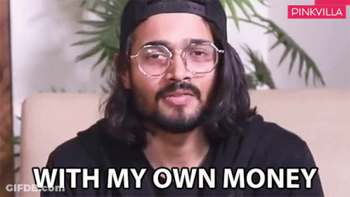Man With Glasses And Baseball Cap Says With My Own Money GIF