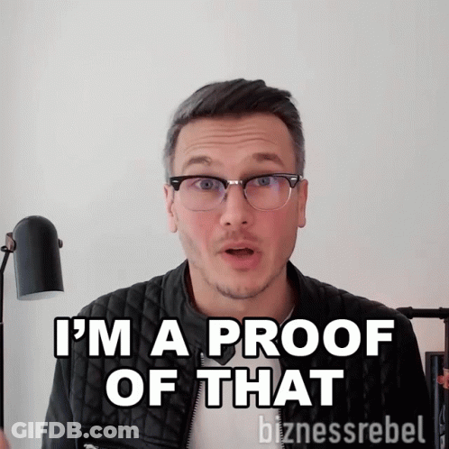 A Man Wearing Glasses And A Black Jacket Says I 'M A Proof Of That GIF