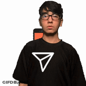 A Man Wearing Glasses And A Black Shirt With An Arrow On It GIF