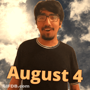 A Man Wearing Glasses And A Black Shirt With The Date August 4 GIF