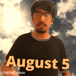 A Man Wearing Glasses And A Black Shirt With The Date August 5 GIF