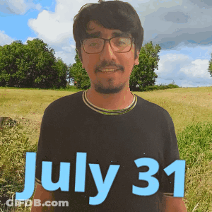 A Man Wearing Glasses And A Black Shirt With The Date July 31 GIF