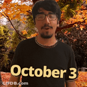 A Man Wearing Glasses And A Black Shirt With The Date October 3 GIF