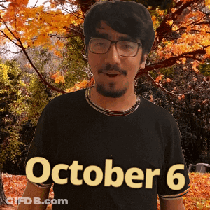 A Man Wearing Glasses And A Black Shirt With The Date October 6 GIF