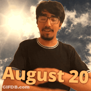 A Man Wearing Glasses And A Black Shirt With The Words August 20 On His Chest GIF