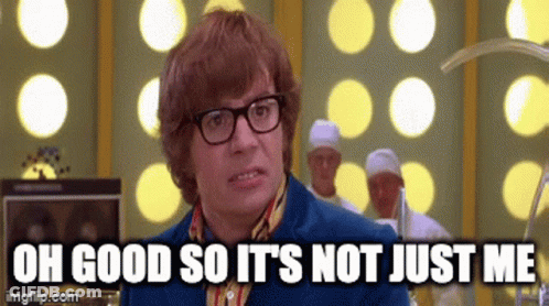A Man Wearing Glasses And A Blue Jacket Says Oh Good So It 'S Not Just Me GIF