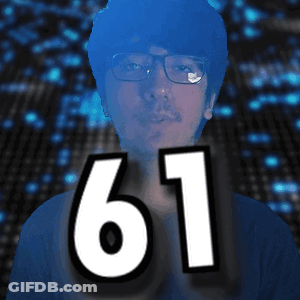A Man Wearing Glasses And A Blue Shirt Has The Number 61 Above His Head GIF
