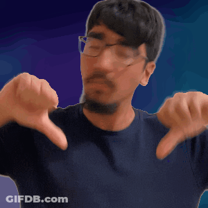 A Man Wearing Glasses And A Blue Shirt Is Giving A Thumbs Down Sign GIF