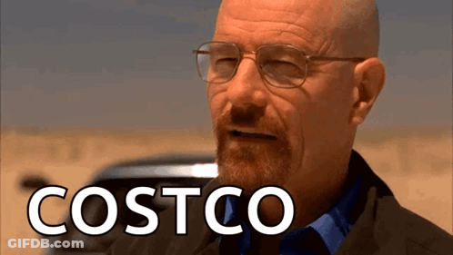 A Man Wearing Glasses And A Blue Shirt Says Costco GIF