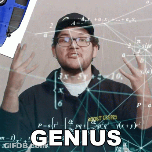 A Man Wearing Glasses And A Boost Creeps Shirt Stands In Front Of A Mathematical Equation And Says Genius GIF