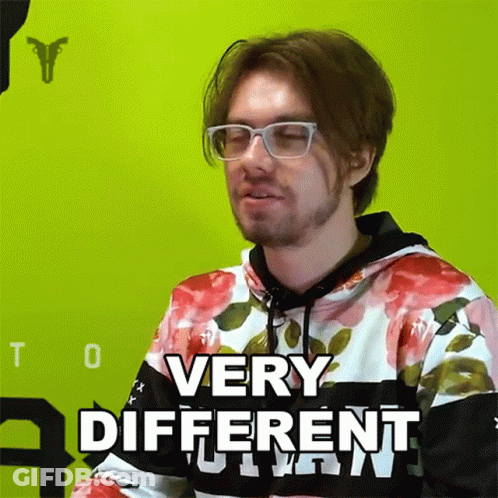 A Man Wearing Glasses And A Floral Sweatshirt Says Very Different GIF