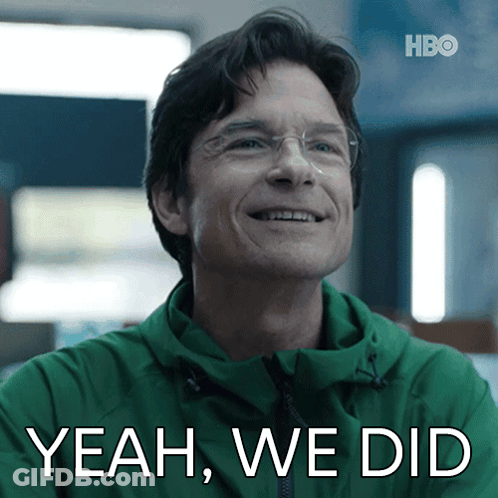 A Man Wearing Glasses And A Green Jacket Says " Yeah We Did " GIF