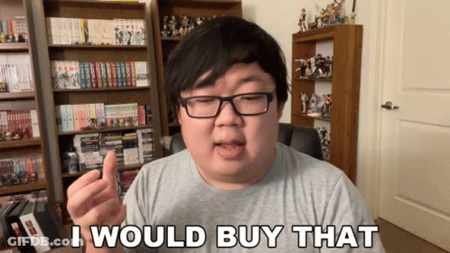 A Man Wearing Glasses And A Grey Shirt Says " I Would Buy That " GIF