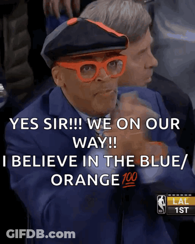 A Man Wearing Glasses And A Hat Says Yes Sir We On Our Way I Believe In The Blue Orange 100 GIF