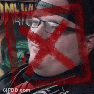 A Man Wearing Glasses And A Headband Has A Red X On His Face GIF