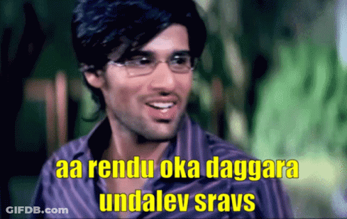 A Man Wearing Glasses And A Purple Shirt Says Aa Rendu Oka Daggara GIF
