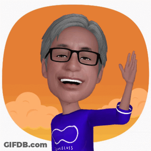 A Man Wearing Glasses And A Purple Shirt That Says Boundless GIF