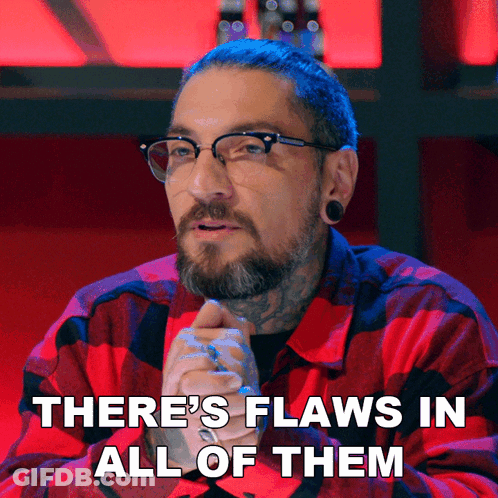 A Man Wearing Glasses And A Red Plaid Shirt Says There 'S Flaws In All Of Them GIF