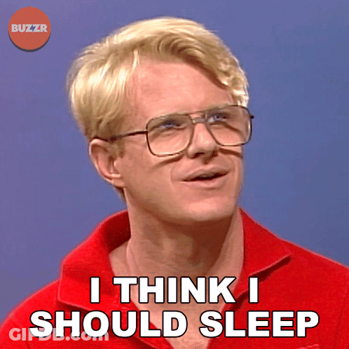 A Man Wearing Glasses And A Red Shirt Says I Think I Should Sleep GIF