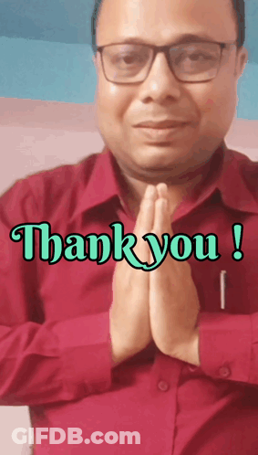 A Man Wearing Glasses And A Red Shirt Says " Thank You " GIF