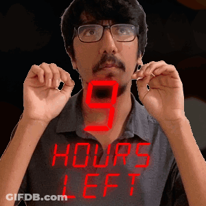 A Man Wearing Glasses And A Shirt That Says 9 Hours Left In Red GIF