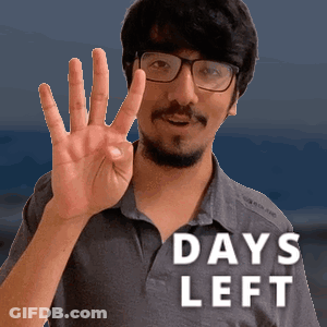 A Man Wearing Glasses And A Shirt That Says Days Left Shows His Hand GIF