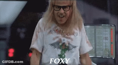A Man Wearing Glasses And A Shirt That Says Foxy On It GIF