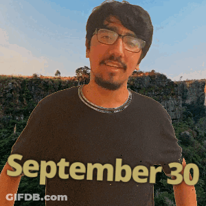 A Man Wearing Glasses And A Shirt That Says September 30 On It GIF
