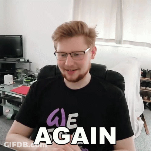 A Man Wearing Glasses And A Shirt That Says " We Again " GIF