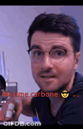 A Man Wearing Glasses And A Smiley Face Has The Word Maxime Carbone Above Him GIF