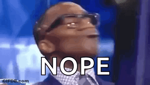 A Man Wearing Glasses And A Suit Is Making A Funny Face With The Word Nope Behind Him . GIF