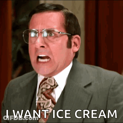 A Man Wearing Glasses And A Suit Says I Want Ice Cream GIF